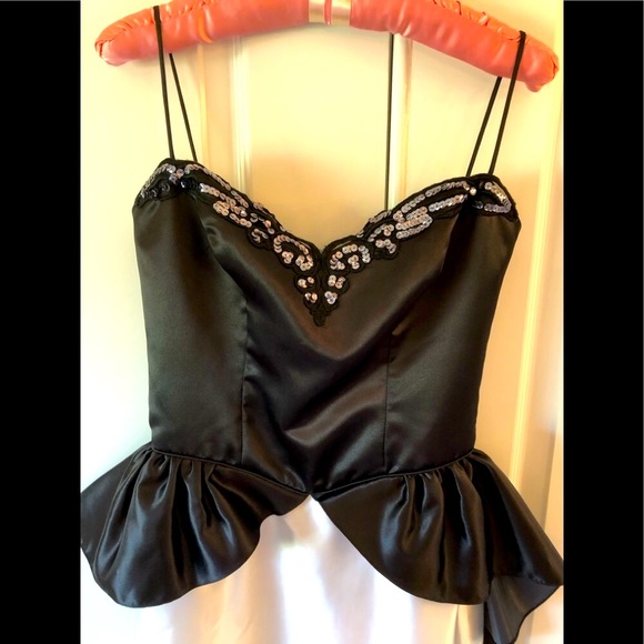 VTG 90s EXC Eve of Milady Black and white satin peplum gown Junior size 5 - Picture 3 of 14